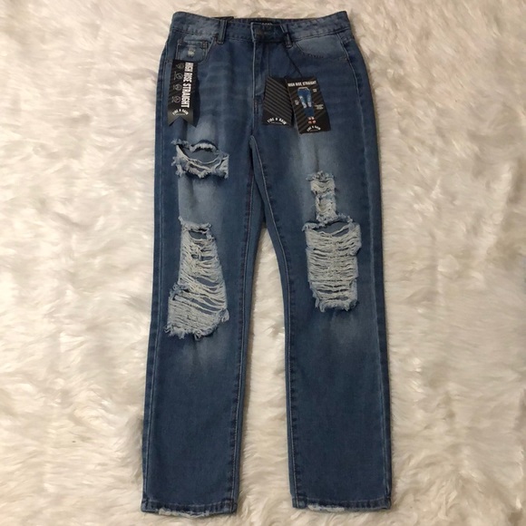 Fire& Rain High rise straight distressed medium wash denim jeans size 9 - Picture 1 of 9